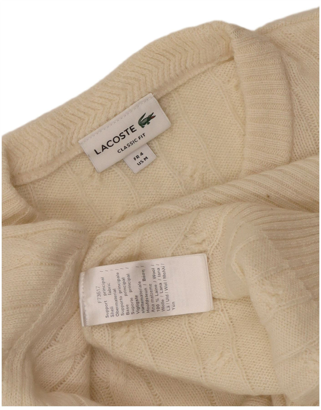 Lacoste Herre Classic Fit Jumper Sweater med rund hals str. 4 Medium Beige Uld