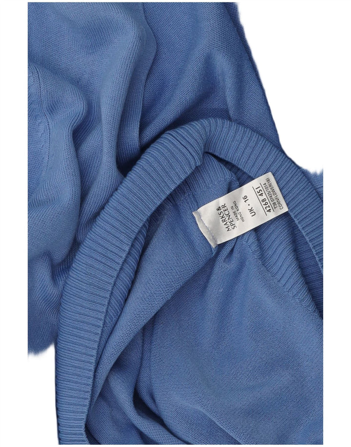 MARKS & SPENCER Womens V-Neck Jumper Sweater UK 16 Large  Blue Acrylic