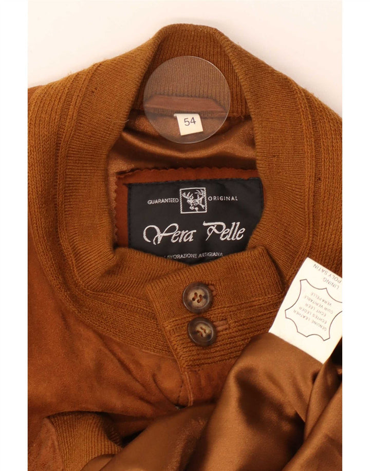 Vintage herre ruskind bomberjakke IT 54 2XL beige læder
