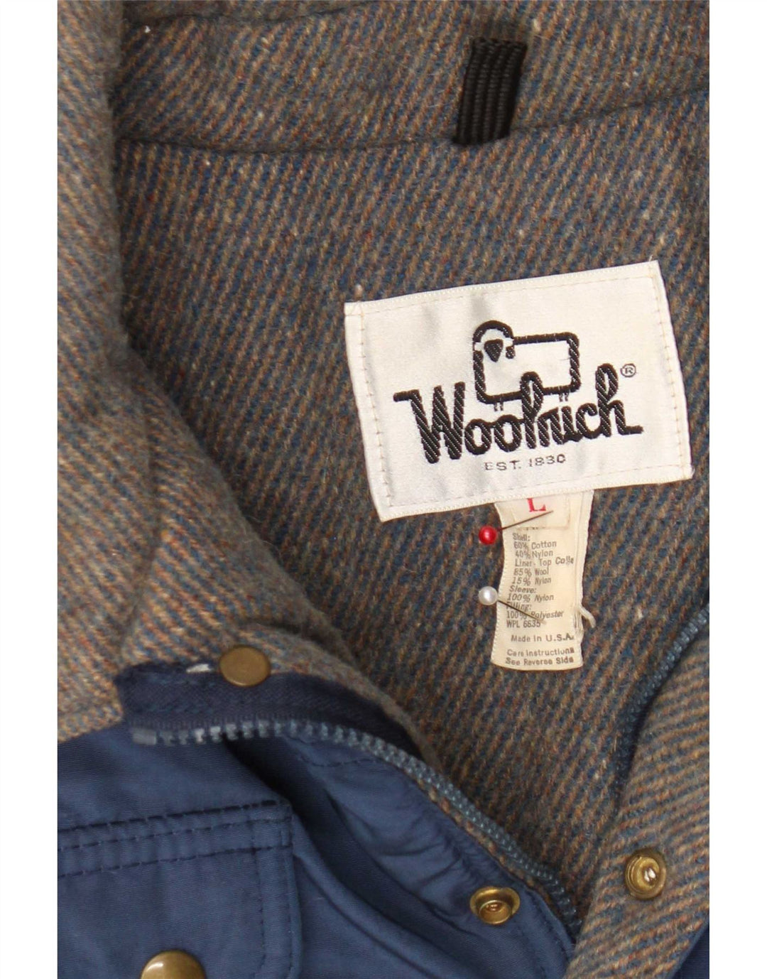 Woolrich Bomberjakke til mænd UK 40 Stor marineblå bomuld