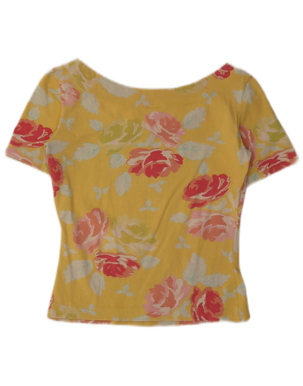 Sisley Womens Crop Grafisk T-Shirt Top UK 8 Small Yellow Floral