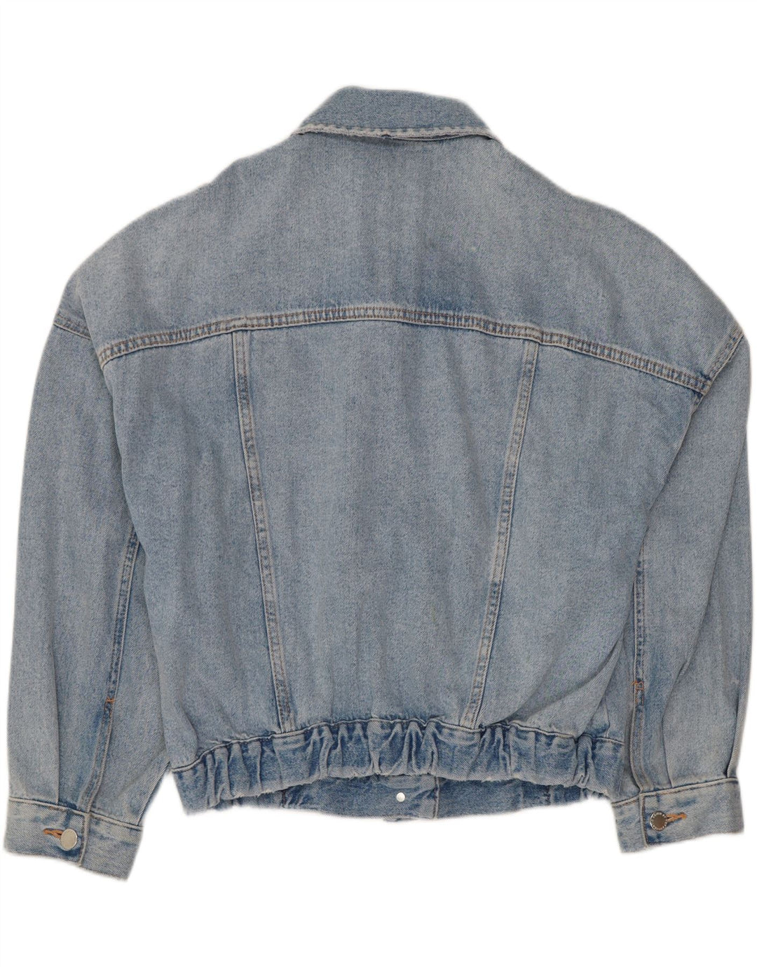 ZARA Dame Crop Denim Jacket UK 14 Stor Blå Bomuld