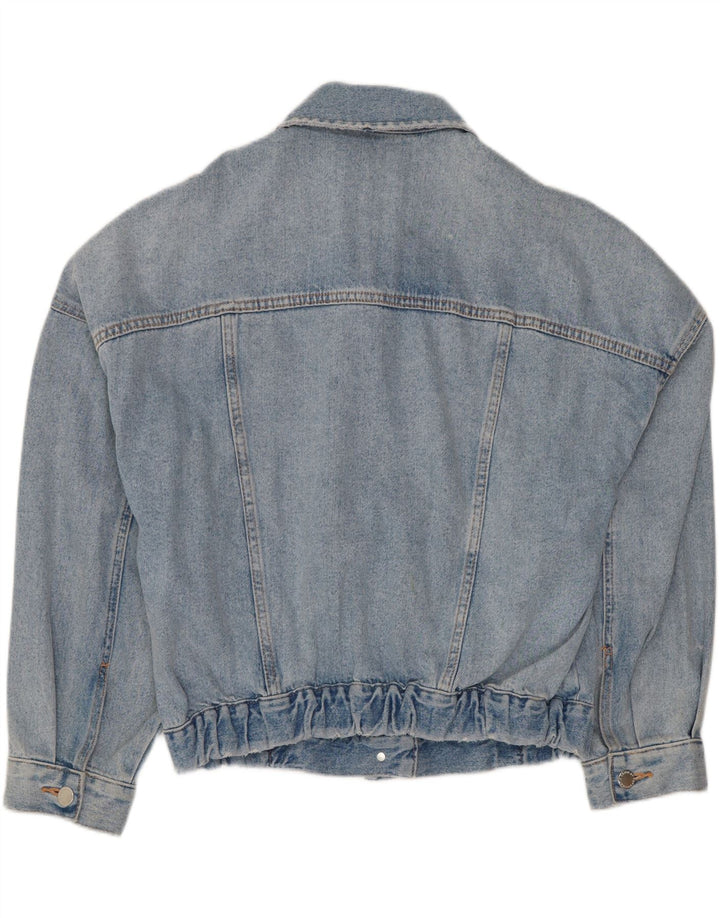 ZARA Dame Crop Denim Jacket UK 14 Stor Blå Bomuld