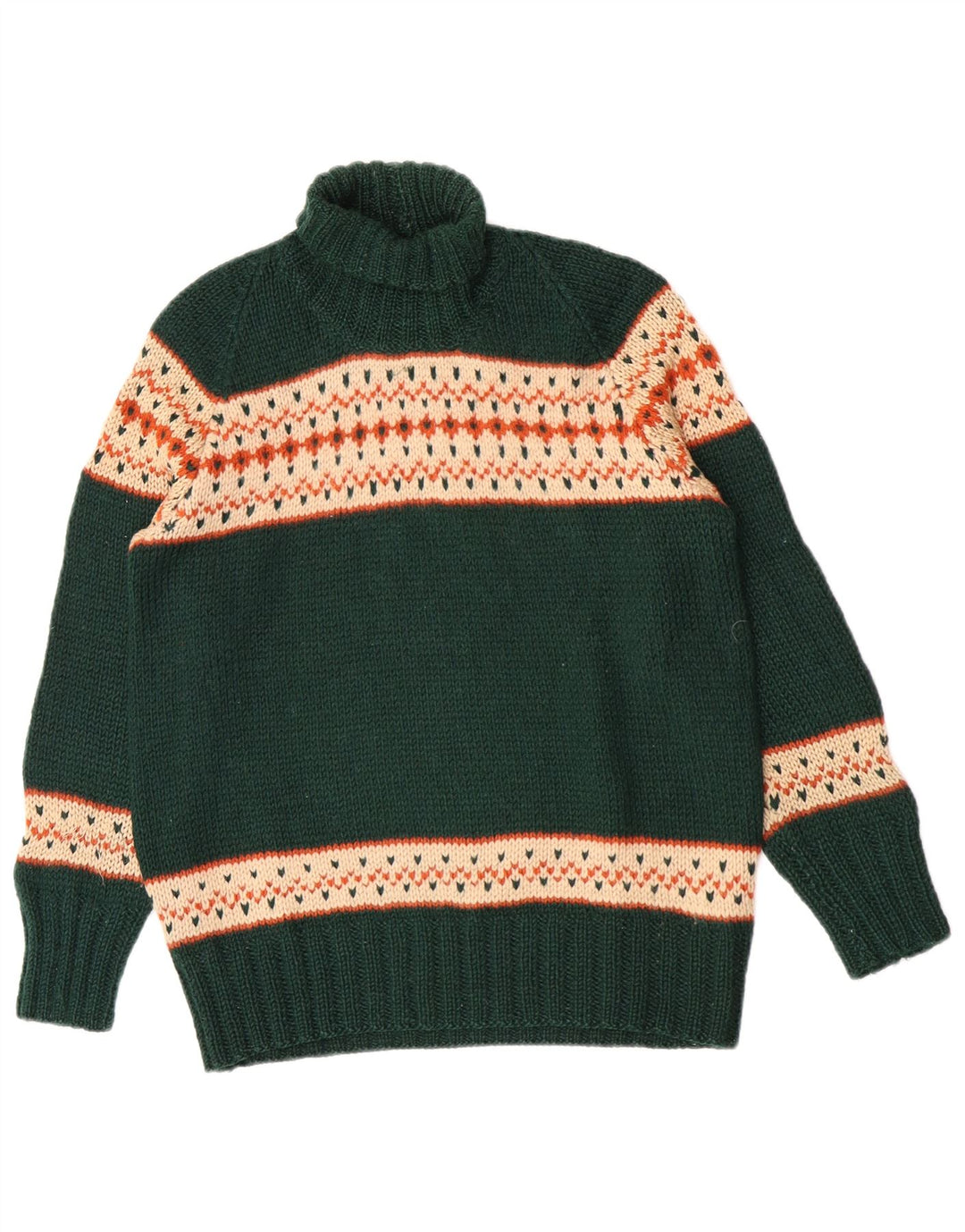 Vintage Dame Roll Neck Jumper Sweater UK 14 Medium Green Fair Isle