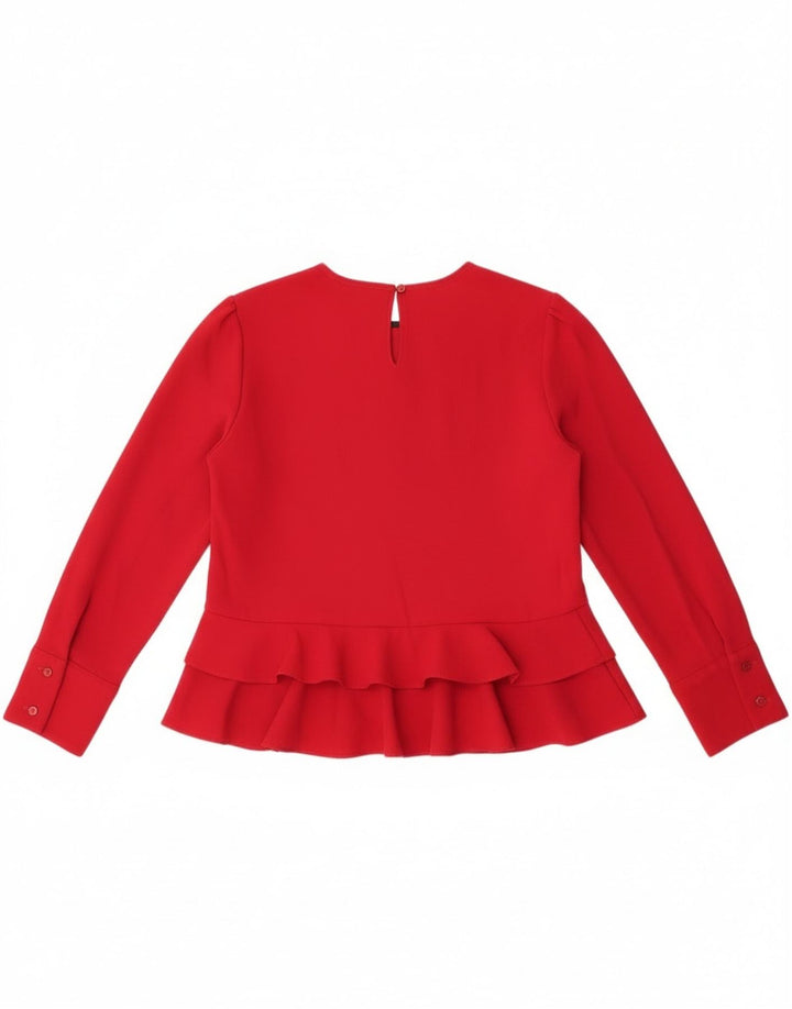 Zara Dame Langærmet Bluse Top UK 12 Medium Rød