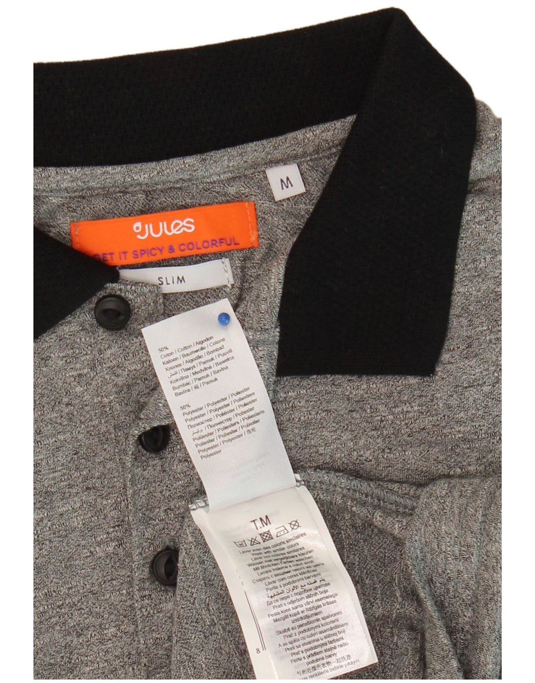 JULES Herre Slim Fit Rugby Polo Shirt Medium Grå Bomuld