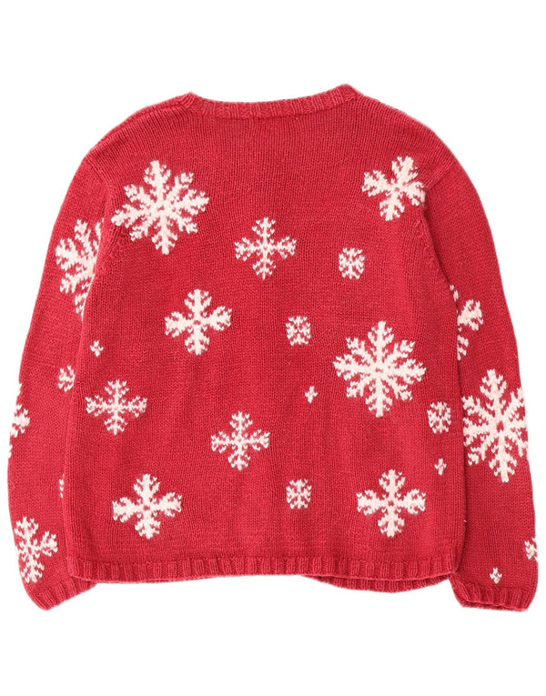 Eddie Bauer Dame Cardigan Sweater UK 16 Large Red Fair Isle Ramie