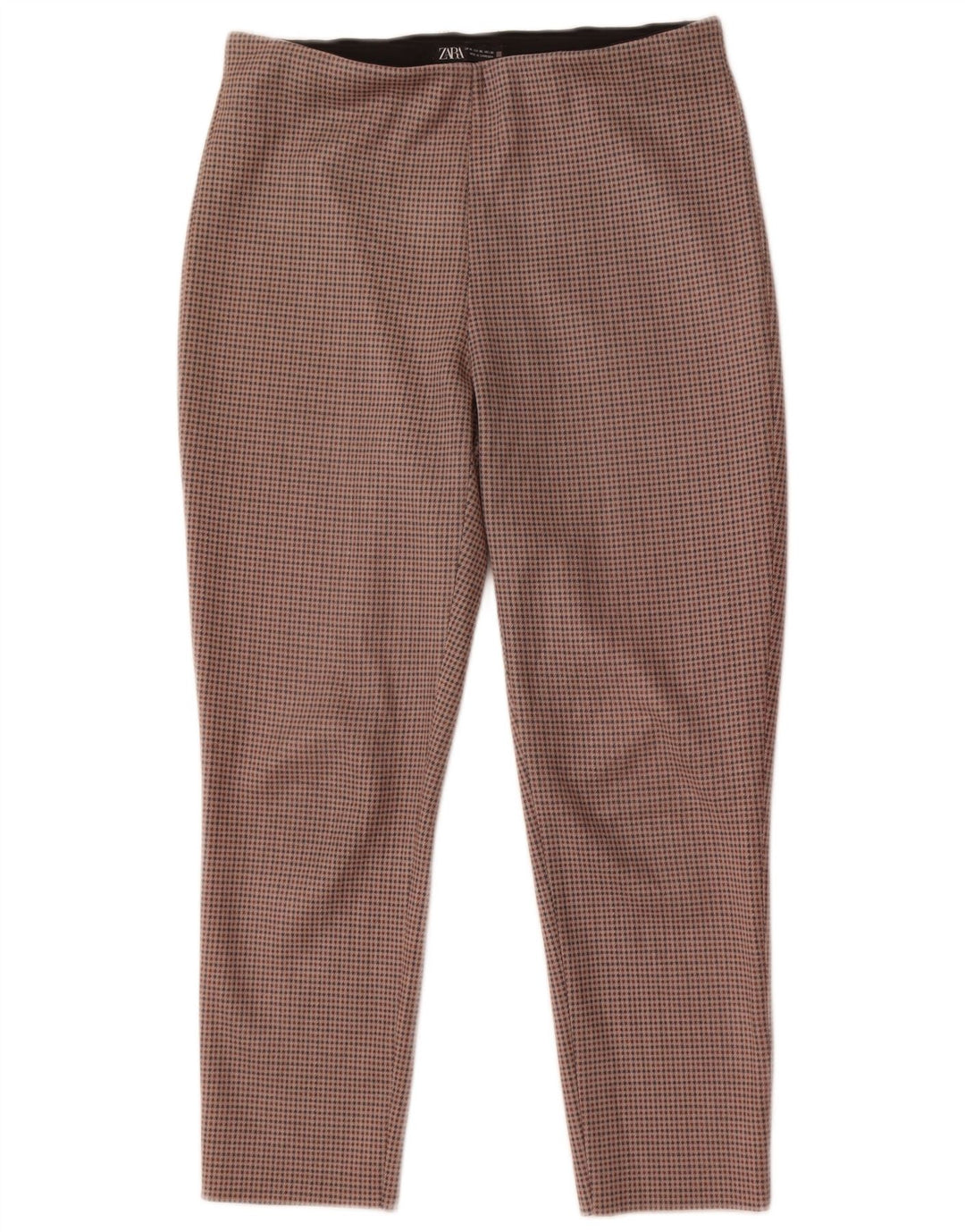 Zara Dame Slim Cropped Trousers XL W32 L26 Beige Houndstooth