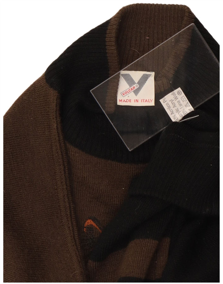 VINTAGE Herre grafisk skildpaddehals sweater lille brun farveblok