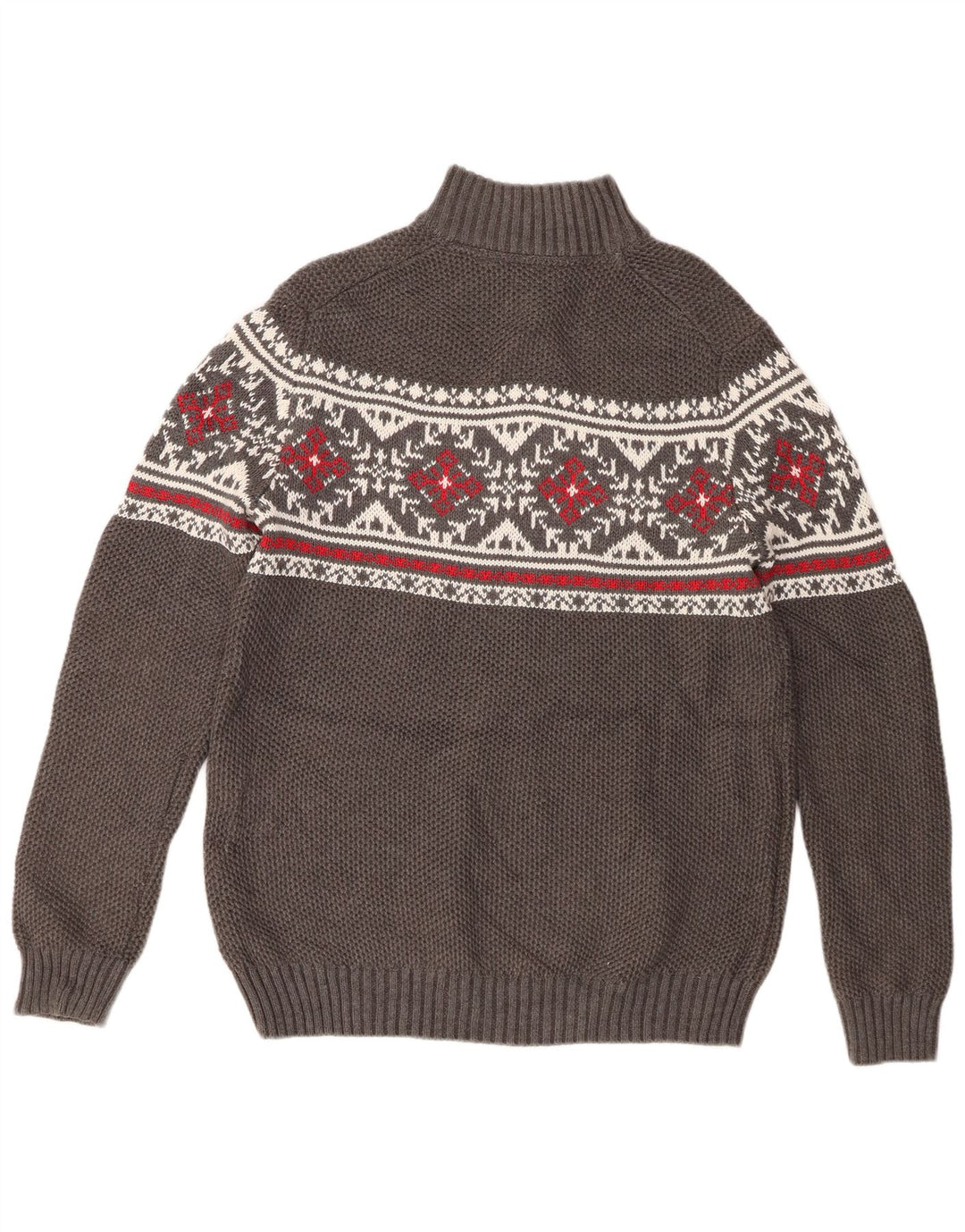 Izod Herre Zip Neck Jumper Sweater Medium Grey Fair Isle Bomuld