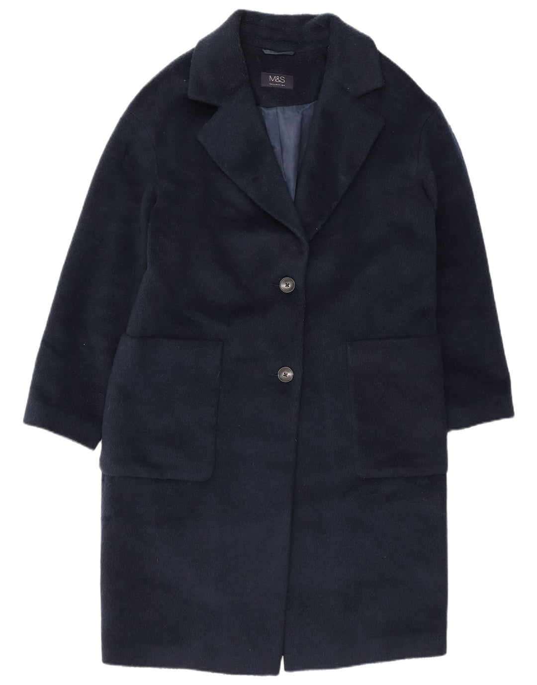 Marks & Spencer Dame Overfrakke UK 12 Medium Navy Blue Polyester