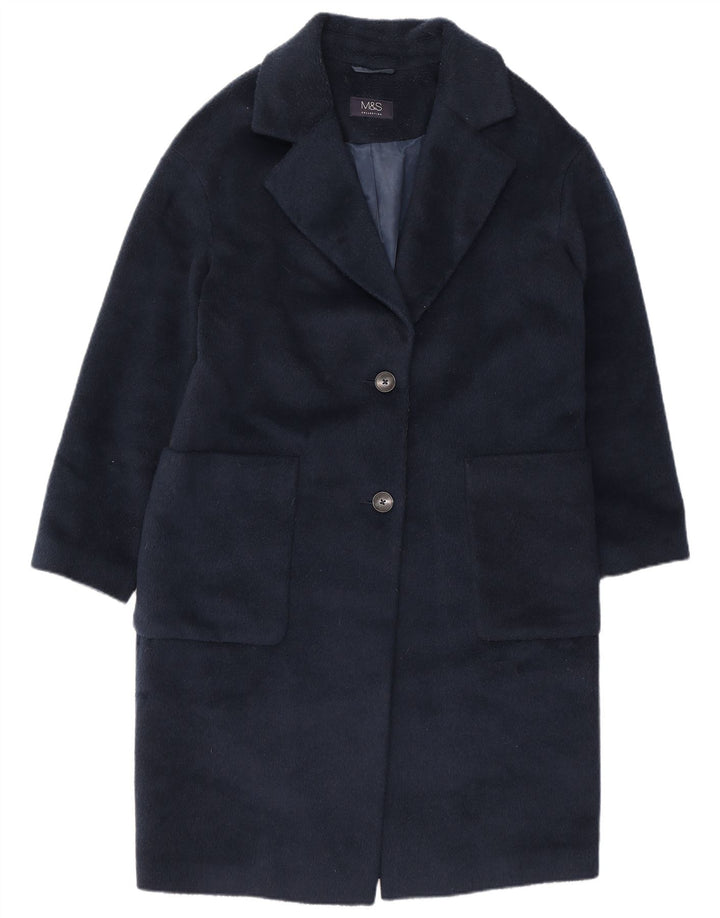 Marks & Spencer Dame Overfrakke UK 12 Medium Navy Blue Polyester