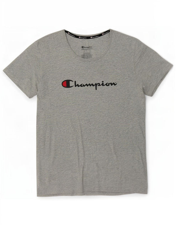 Champion Dame Grafisk T-Shirt Top UK 16 Stor Grå Bomuld