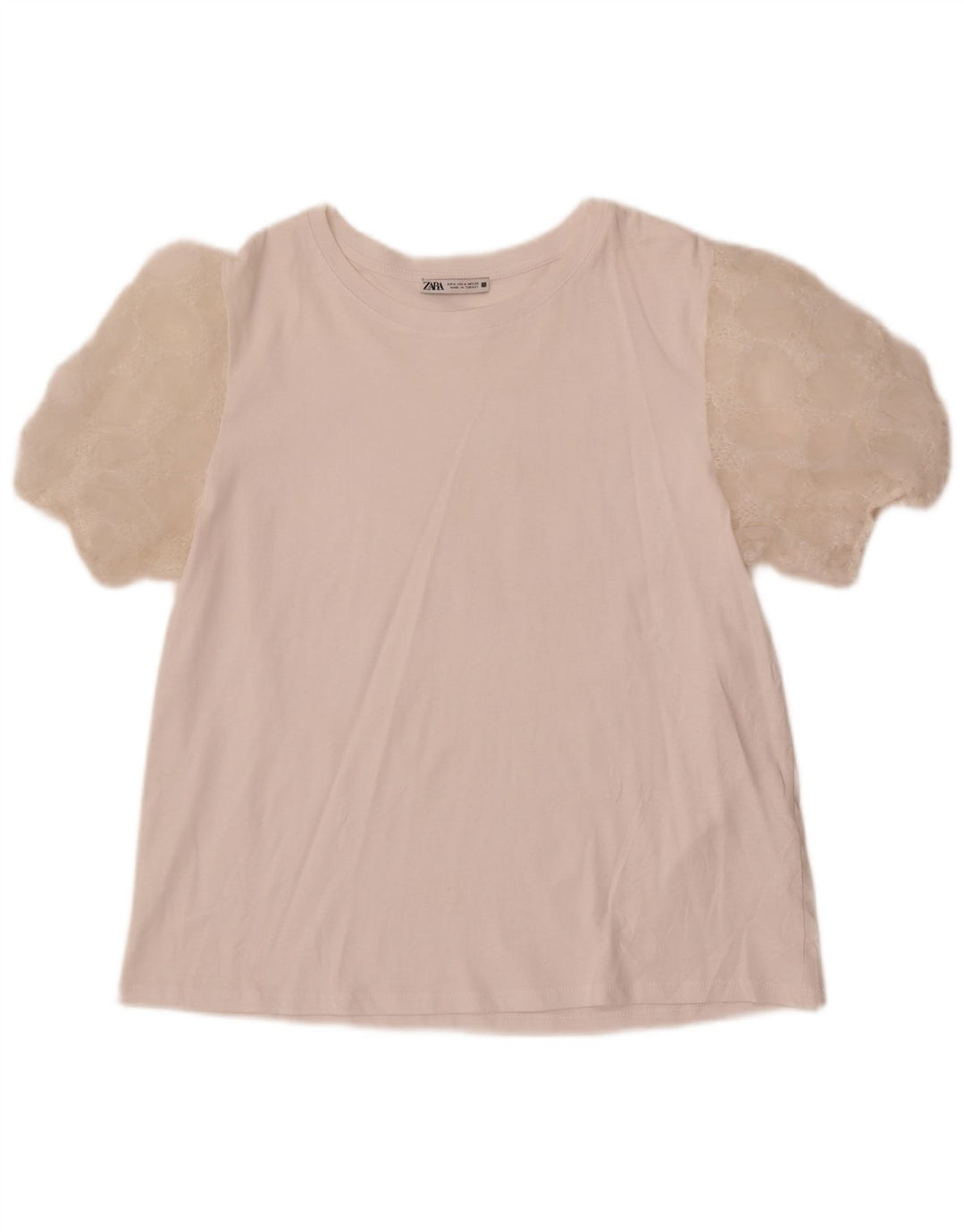 Zara Dame Bluse Top UK 14 Medium White Bomuld