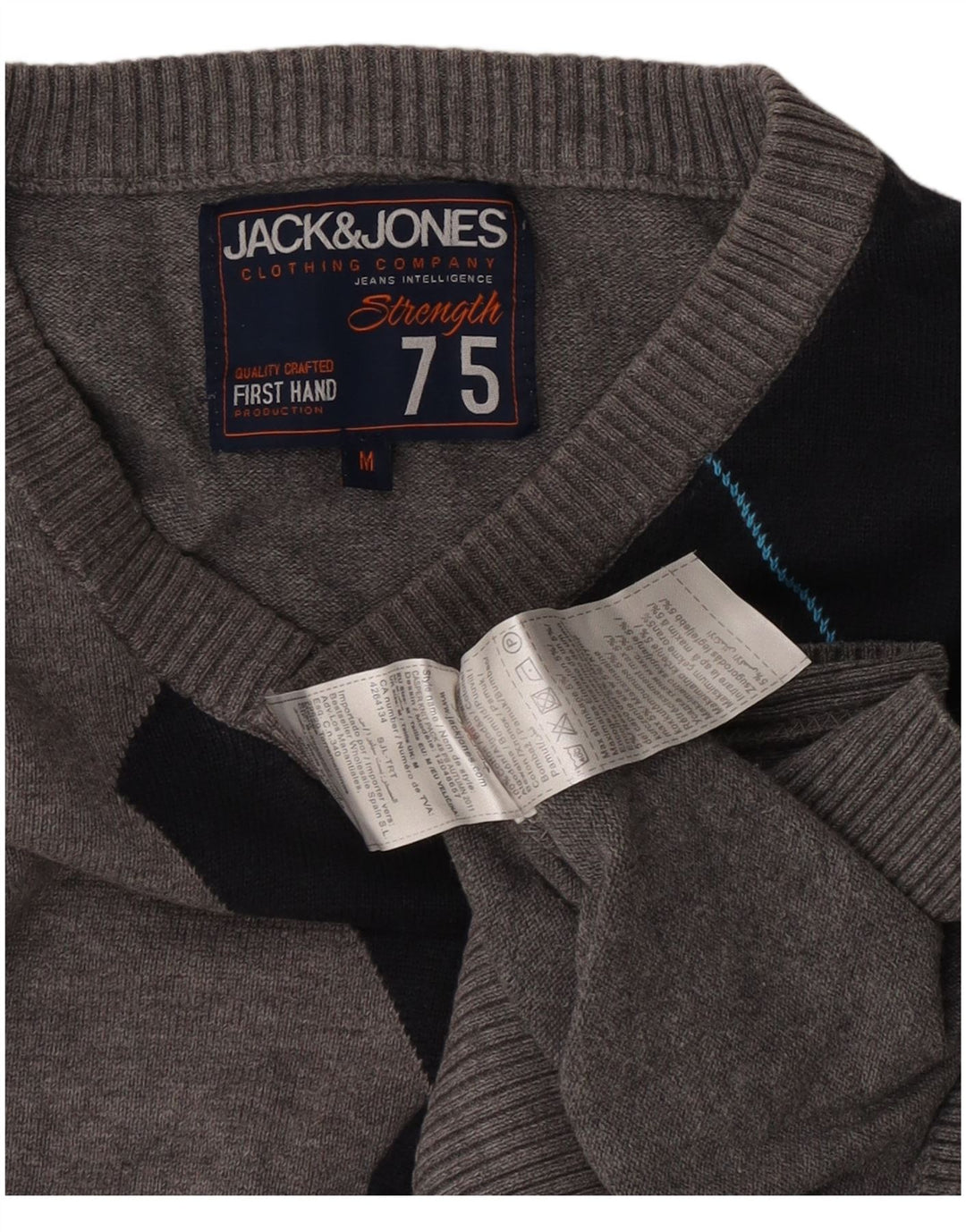 Jack & Jones Herre V-hals sweater Medium Grå Colourblock Bomuld