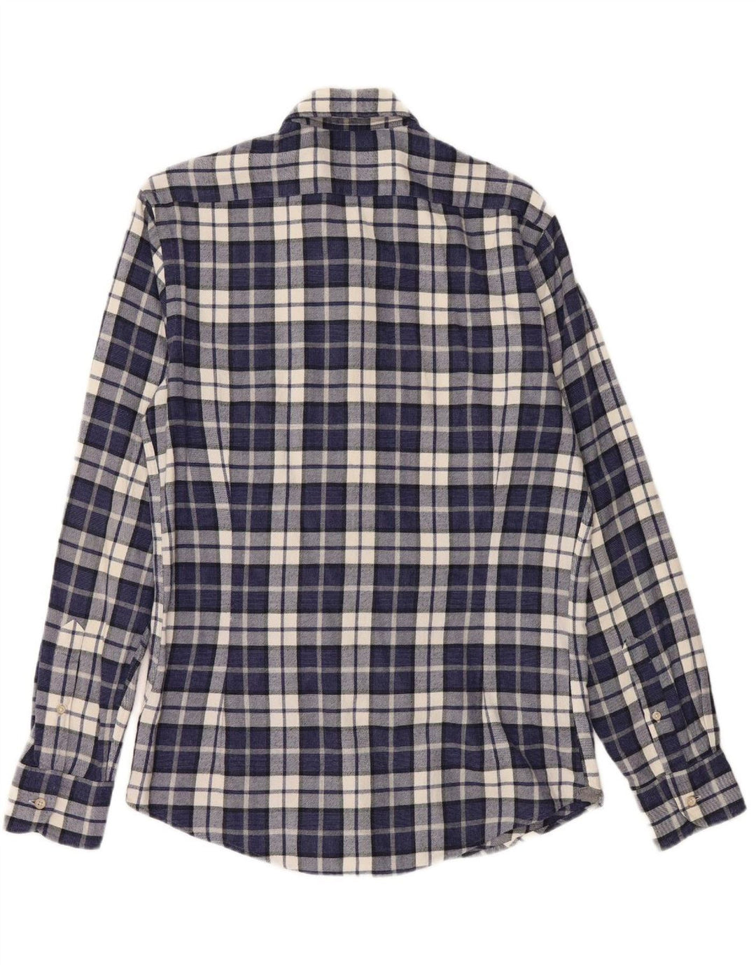 MASSIMO DUTTI Mens Flannel Shirt Small Navy Blue Check Cotton