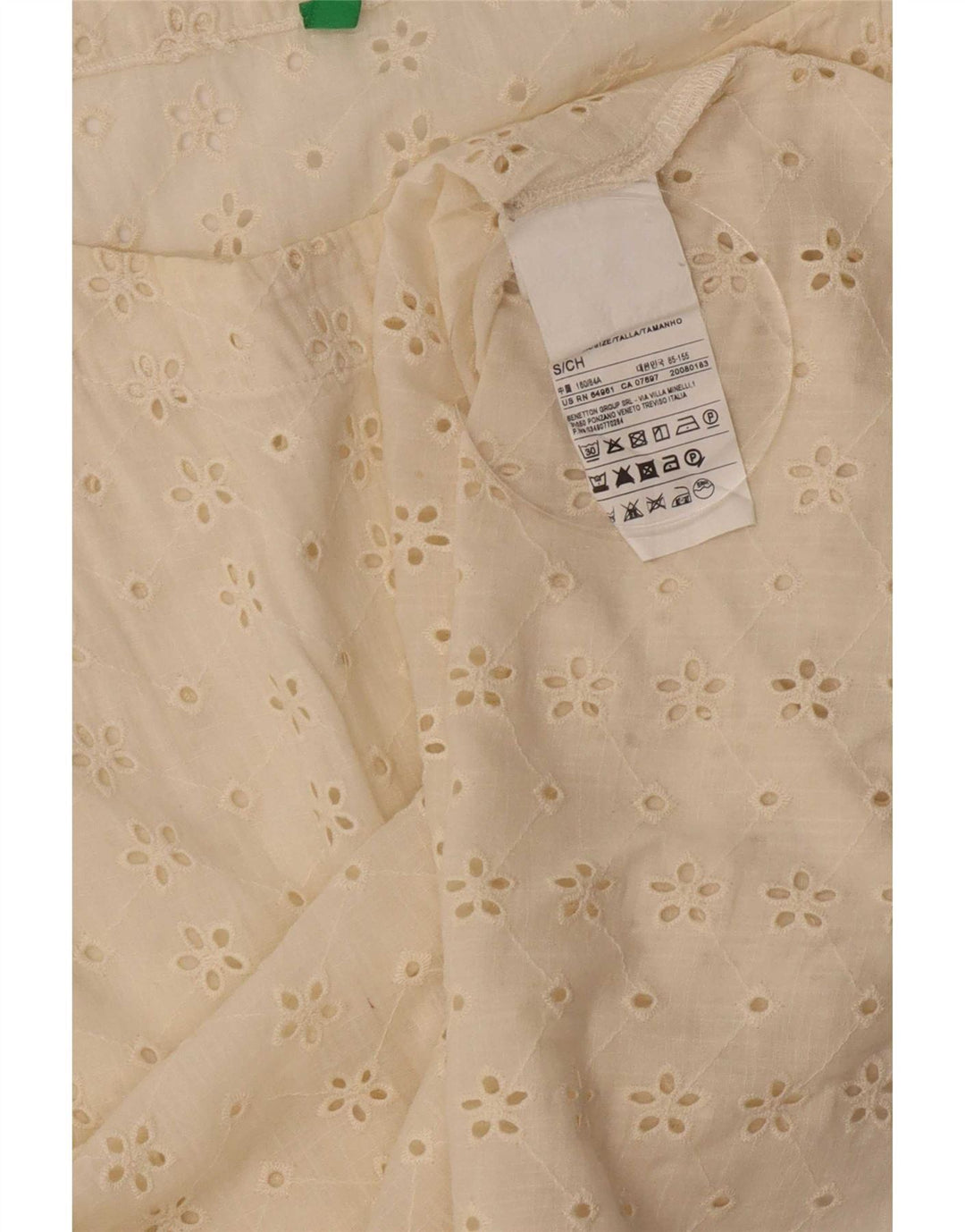 Benetton Damebluse Top UK 10 Small Off White Bomuld