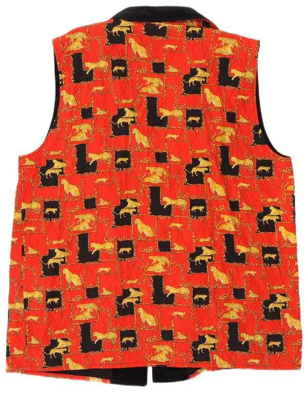 Vintage dame ærmeløs blazerjakke EU 48 2XL rødt dyreprint