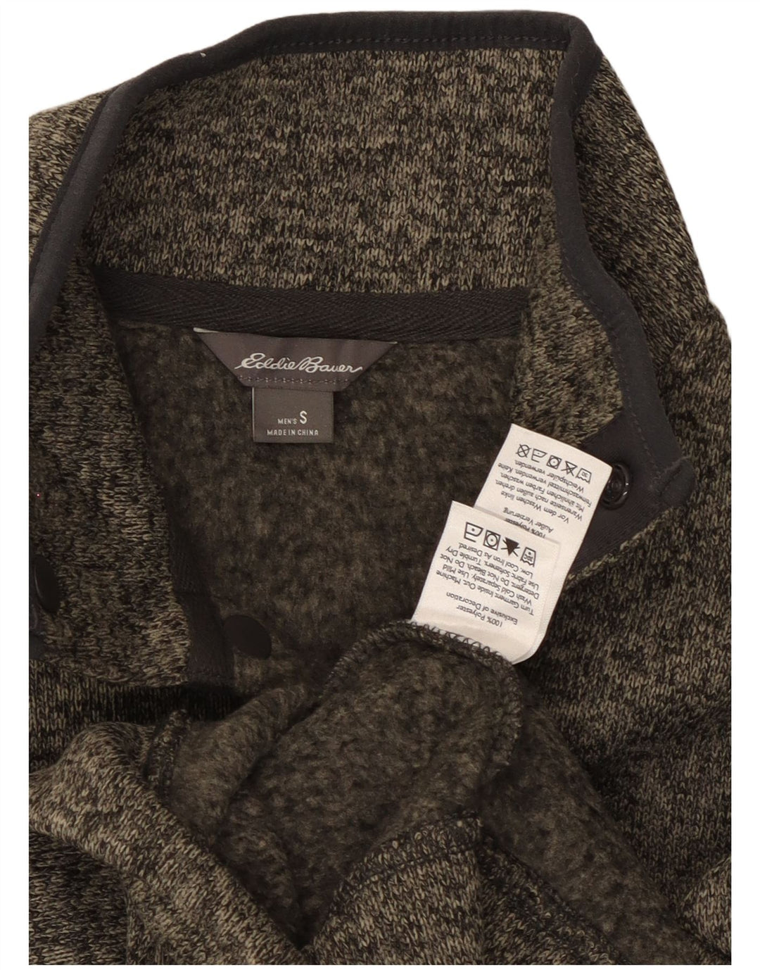 Eddie Bauer Herre Button Neck Sweatshirt Jumper Small Grå Flecked Polyester