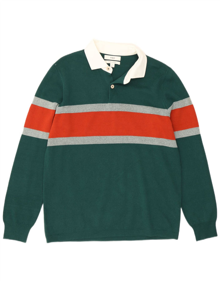Marks & Spencer Herre Polo Neck Jumper Sweater Medium Green Colourblock