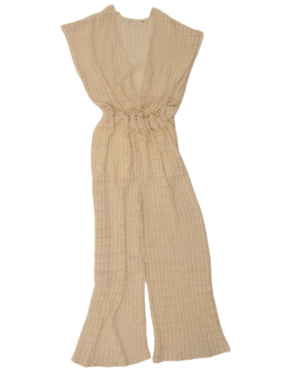 Vintage dame ærmeløs jumpsuit UK 12 Medium Beige