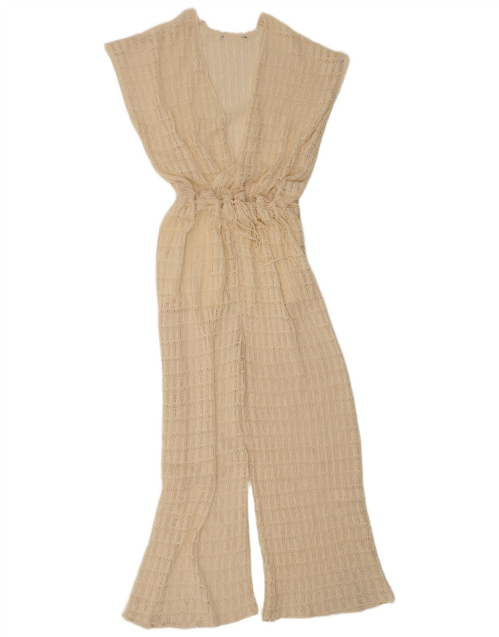Vintage dame ærmeløs jumpsuit UK 12 Medium Beige