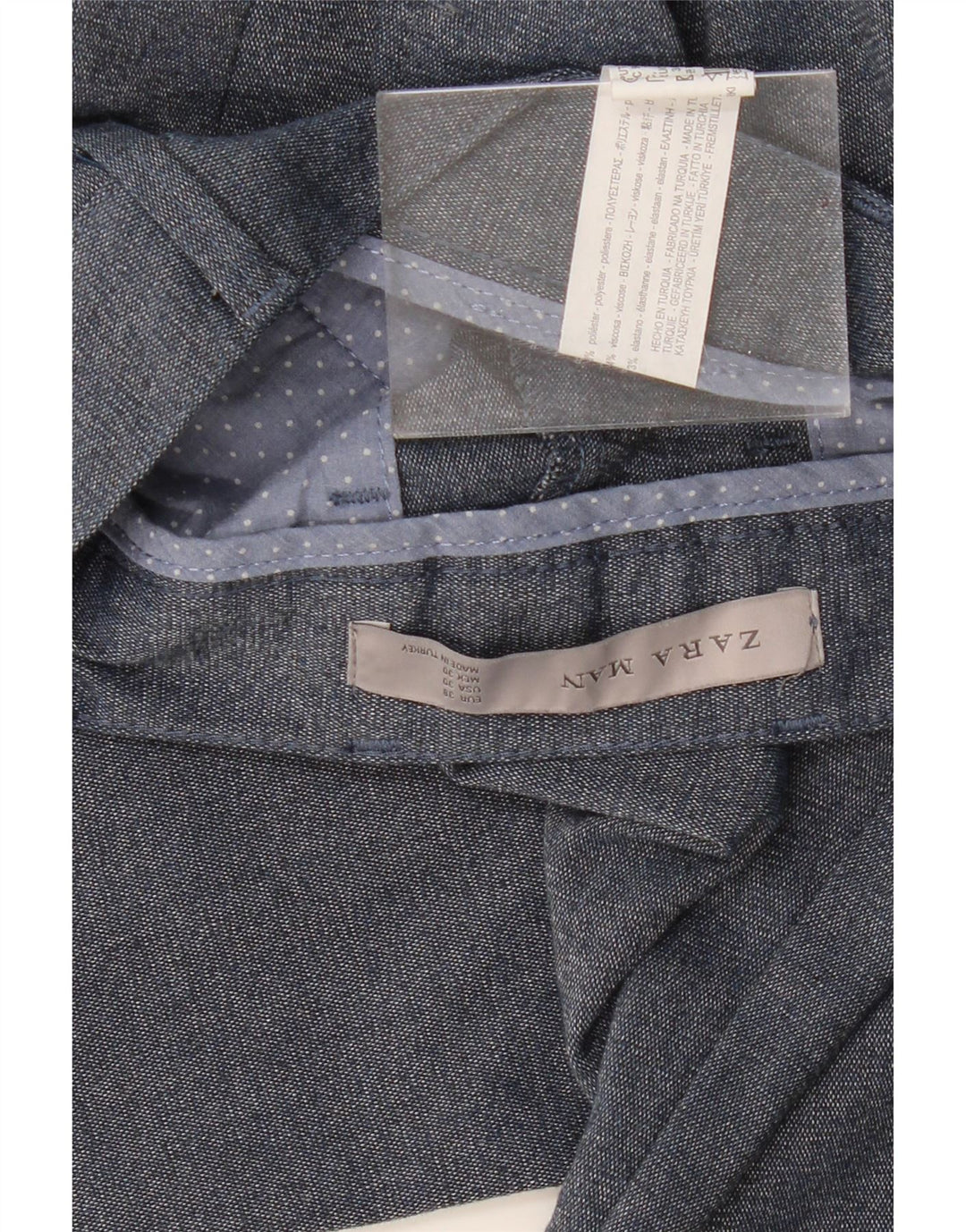 ZARA Slim Suit Bukser til mænd EU 38 Small W30 L28 Navy Blue Polyester
