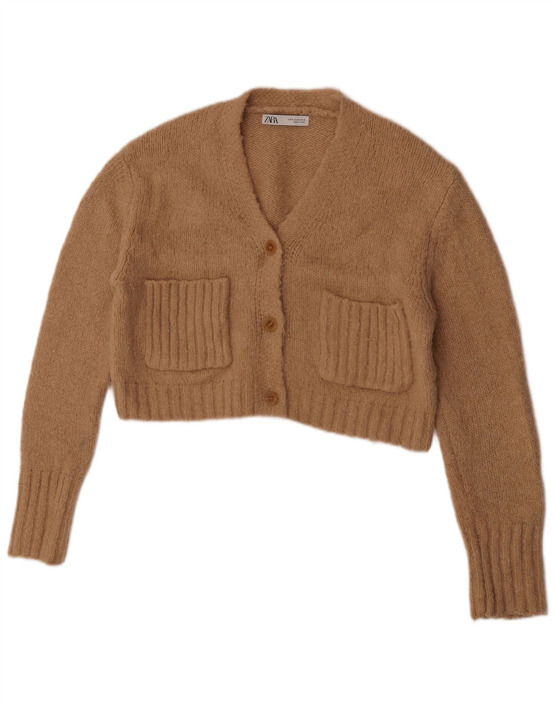 Zara Womens Crop Cardigan Sweater UK 14 Medium Beige Alpaca Uld