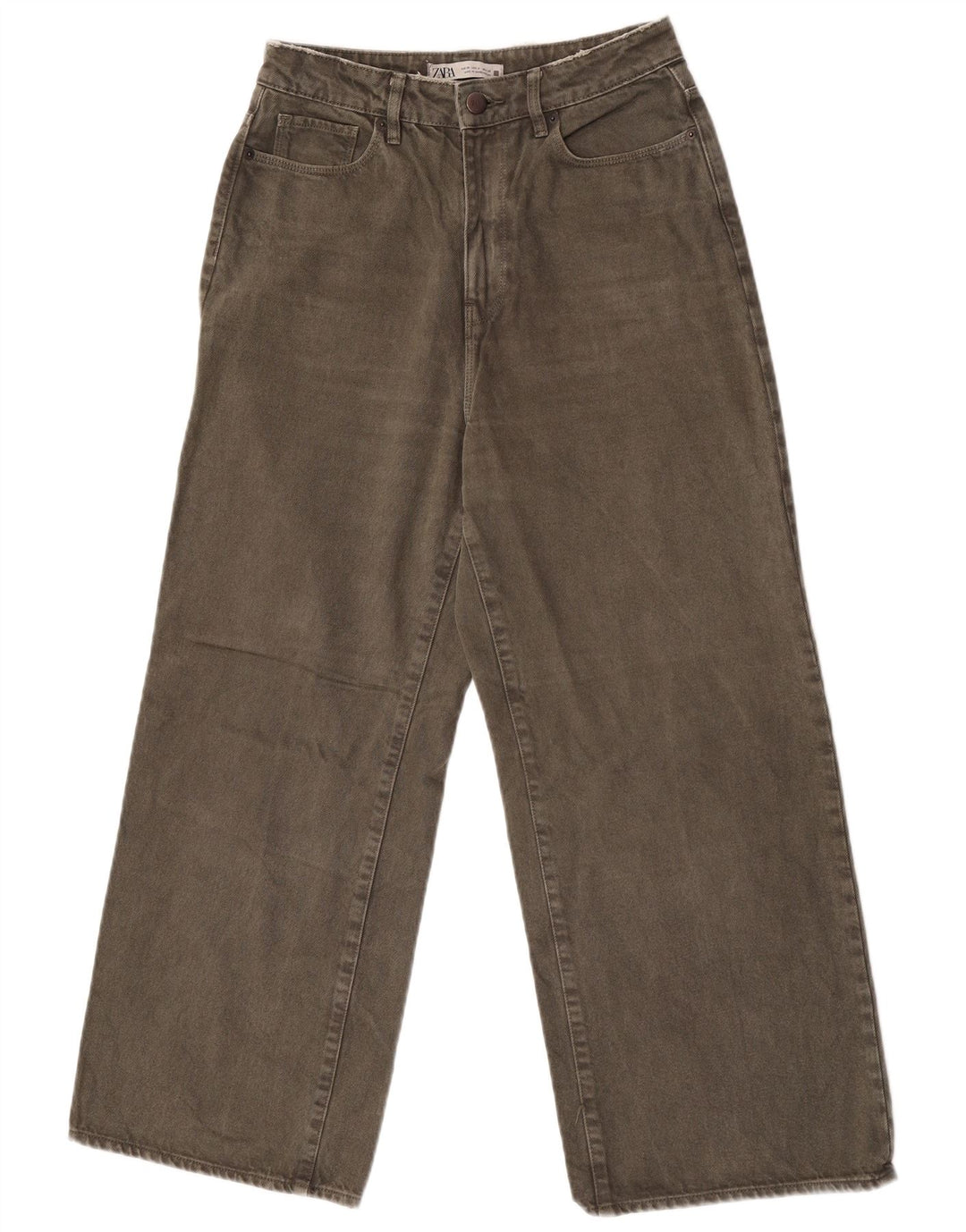 Zara Dame Jeans med brede ben EU 38 Small W28 L26 Khaki