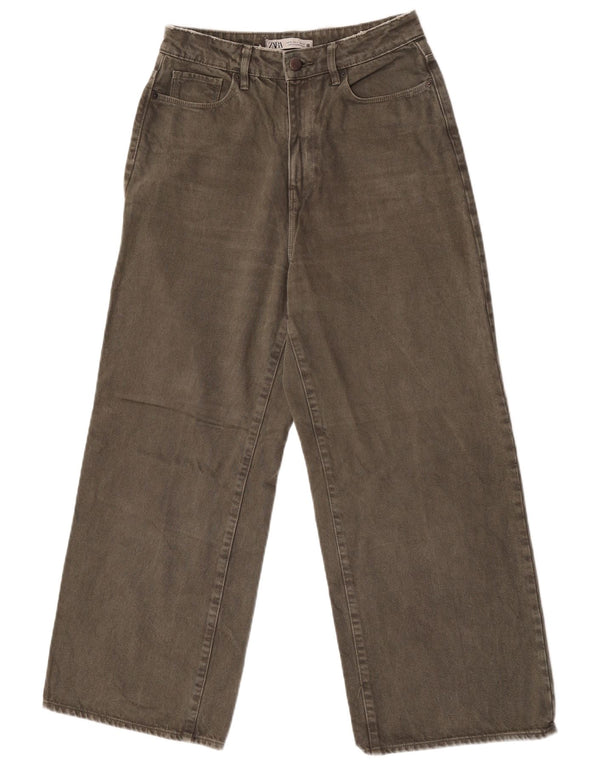 Zara Dame Jeans med brede ben EU 38 Small W28 L26 Khaki