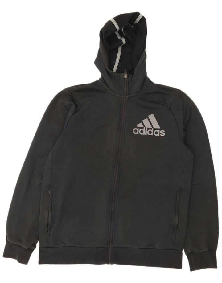 Adidas Herre Climalite grafisk hættetrøje med lynlås, stor sort polyester