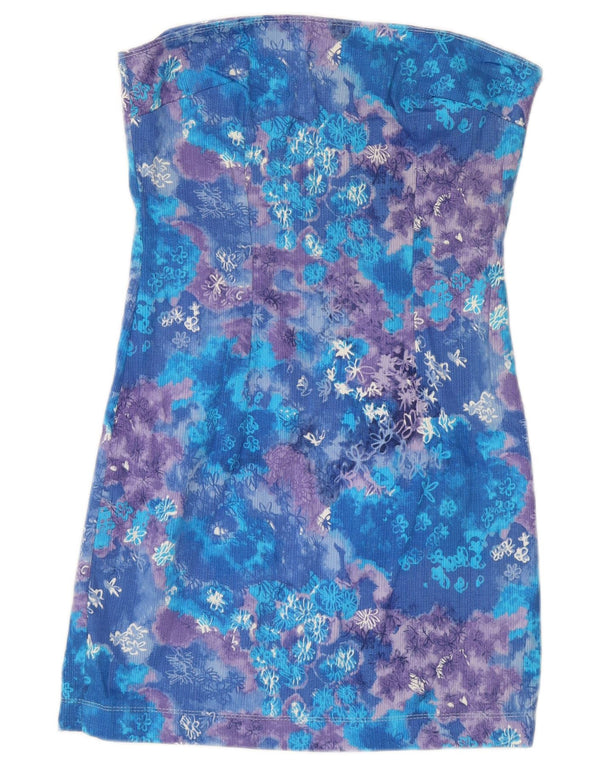 Vintage Dame Stropløs Kjole UK 10 Small Blue Floral Festival