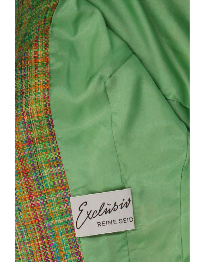 EXCLUSIVE Womens 3/4 Sleeve Blazer Jacket UK 14 Medium Green Pinstripe Vintage Exclusive and Second-Hand Exclusive from Messina Hembry 