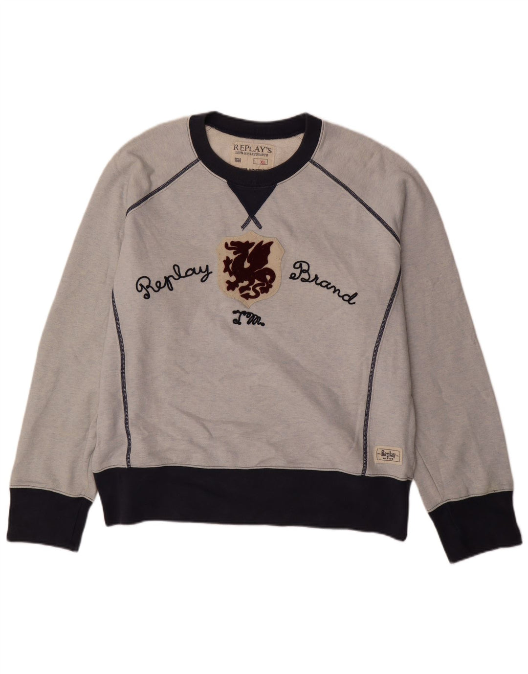 REPLAY Herre Grafisk Sweatshirt Jumper XL Blå Colourblock Bomuld