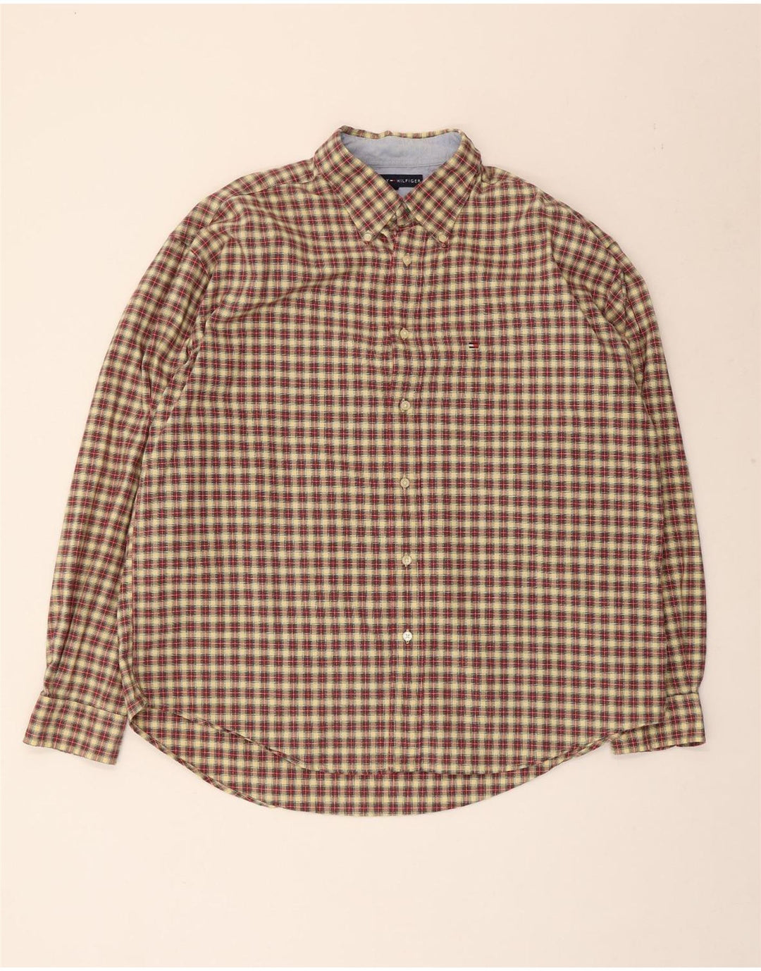 Tommy Hilfiger Herreskjorte XL Beige ternet bomuld