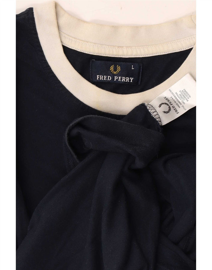 Fred Perry Herre T-shirt Top Stor marineblå bomuld