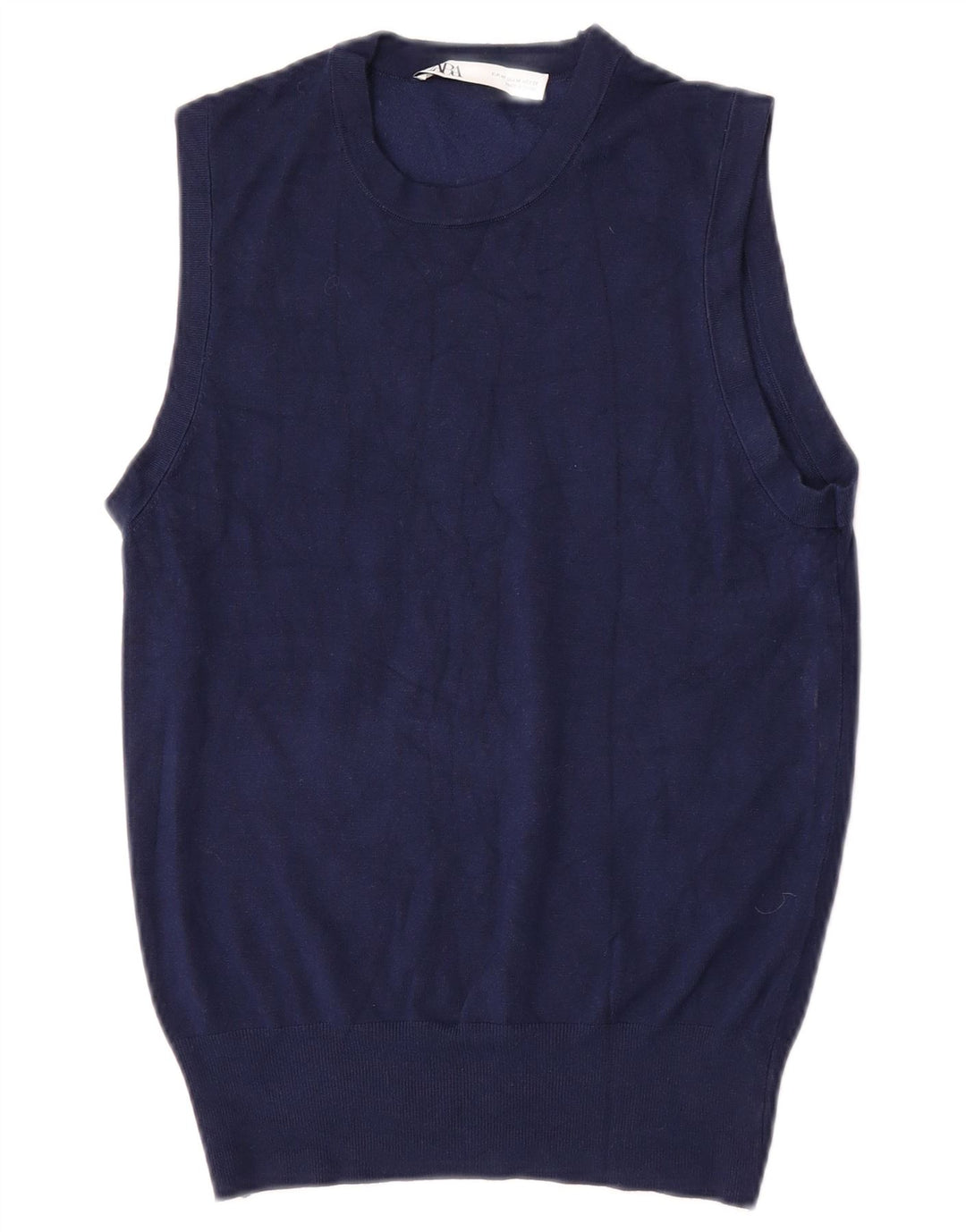 Zara Dame Vest Tank Top UK 12 Medium Navy Blue Viscose