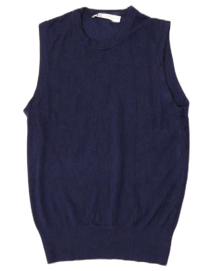 Zara Dame Vest Tank Top UK 12 Medium Navy Blue Viscose