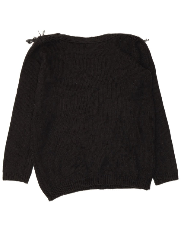 Joseph A Dame Boat Neck Jumper Sweater UK 10 Small Black Geometric