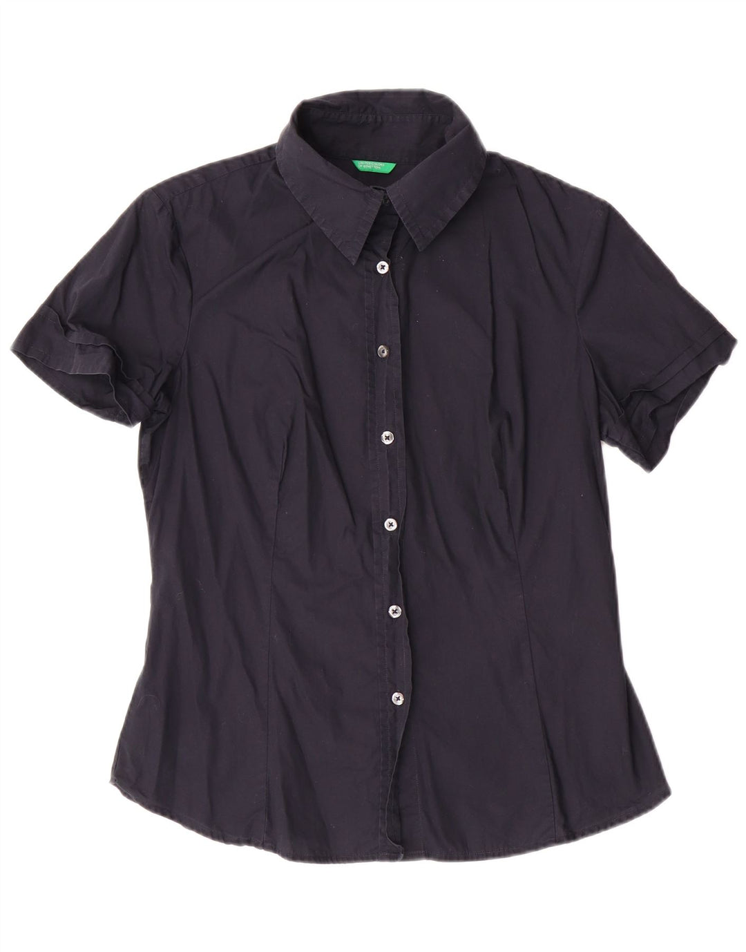 BENETTON kortærmet skjorte til kvinder UK 14 Stor marineblå bomuld
