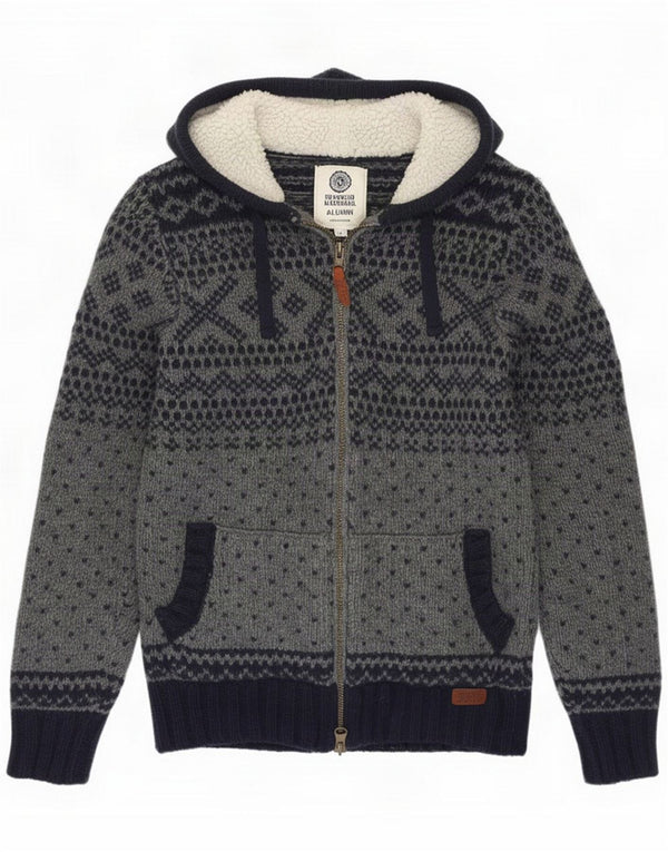 Franklin Marshall Womens Cardigan Sweater UK 14 Medium Navy Blue Fair Isle