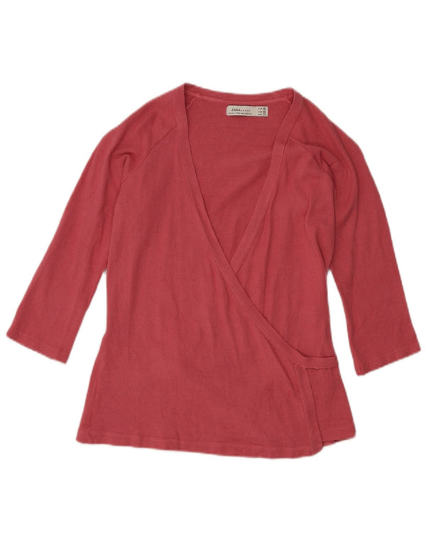 Zara Womens 3/4-ærmet wrap bluse Top UK 12 Medium Pink Viscose