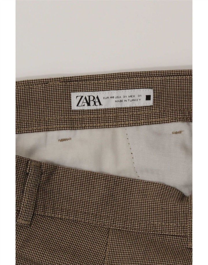 Zara Herre Crop Chino Bukser Medium W31 L24 Brown Houndstooth