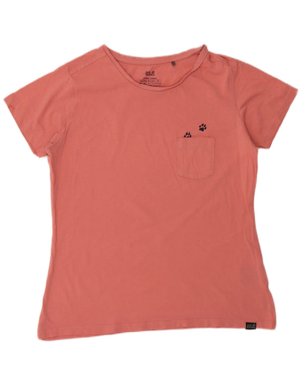 JACK WOLFSKIN Dame T-Shirt Top UK 18 XL Pink Bomuld