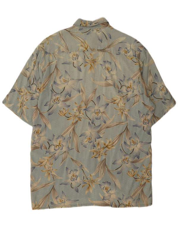 Vintage kortærmet skjorte til mænd Large Blue Floral Rayon