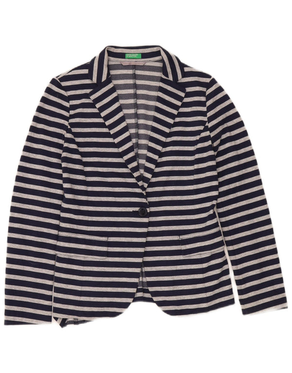 Benetton Dame 1 Knap Blazer Jacket UK 10 Small Navy Blue Stribet