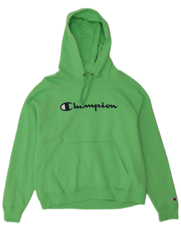 CHAMPION Mens Graphic Hoodie Jumper Large Green Cotton