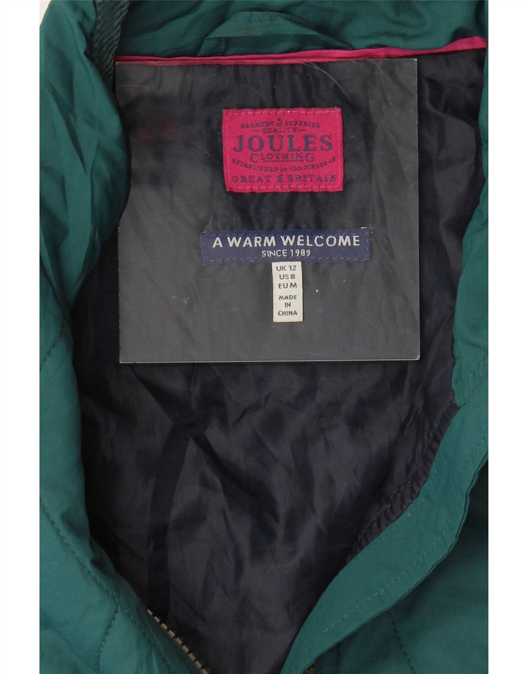 Joules Quiltet jakke til kvinder UK 12 Medium Green Polyester