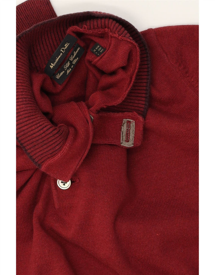 MASSIMO DUTTI Herre Button Neck Sweater Small Bourgogne Bomuld
