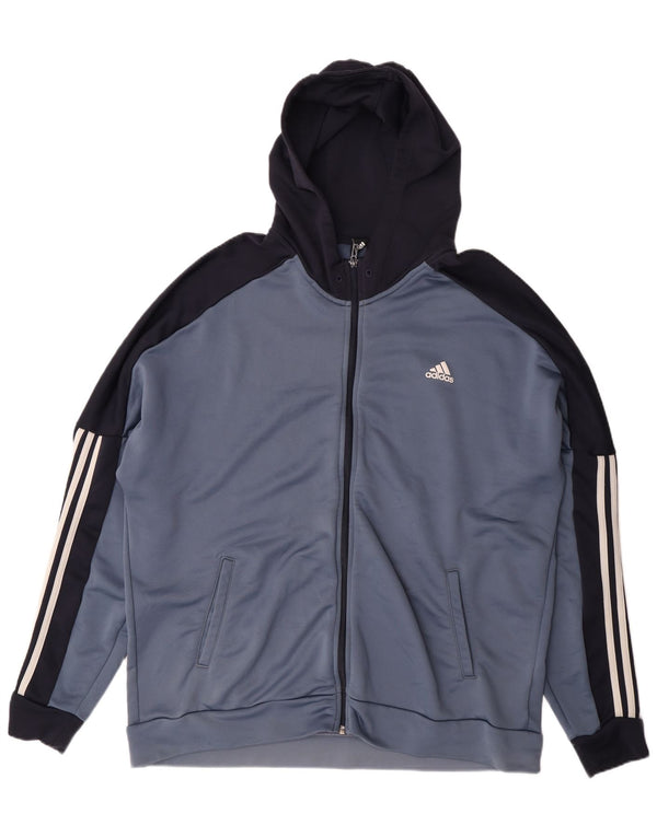 Adidas Hættetrøje med lynlås til mænd 2XL Blå Colourblock Polyester Sports